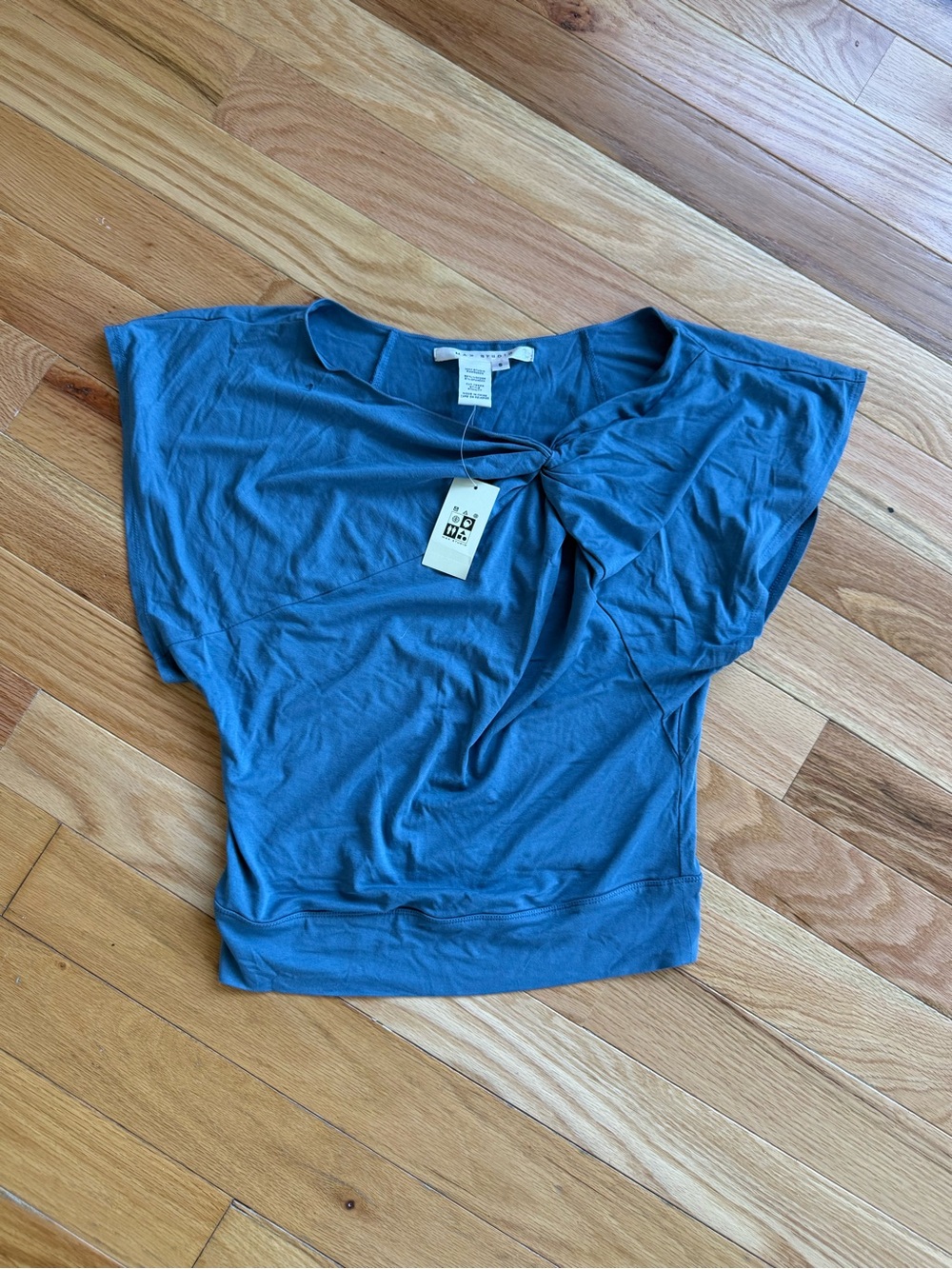 Max Studio Slate Blue Tie-Front Short Sleeve Top
